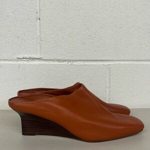Vince Rust Brown Leather Wedge Mules